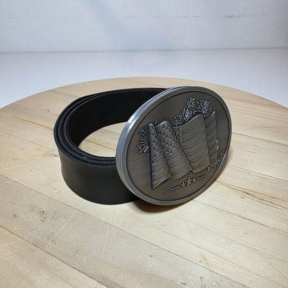 Bevbuckle Silver Tone American Flag Belt Buckle Drink Holder Oval Shaped - Picture 3 of 11